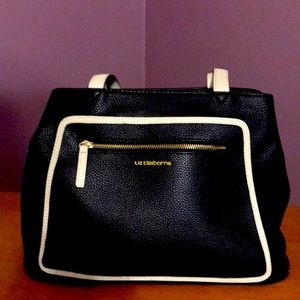 Black with white trim man-made purse